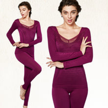 Women Lace V Neck Thermal Underwear Set Top and Pants Long Johns Sets Pajamas Sleepwear TIML66