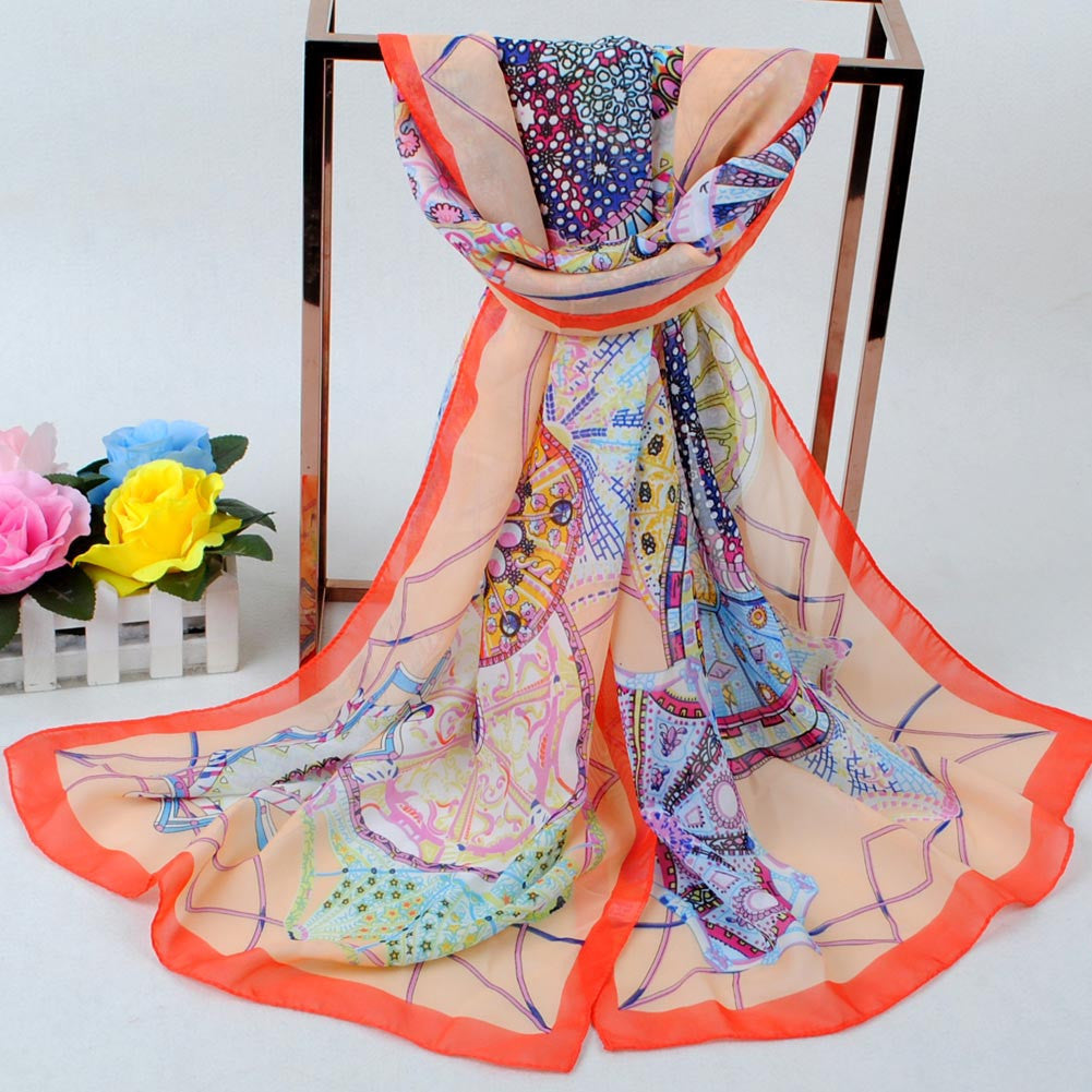 women long bohemian chiffon scarf lady floral beach shawl wraps cute bufandas pashmina elegant thin voile scarves TIML66