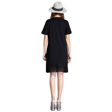 women office dress floral embroidery tassel hem sexy club dress short sleeve straight casual dress black plus size TIML66