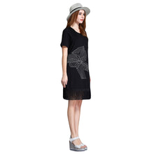 women office dress floral embroidery tassel hem sexy club dress short sleeve straight casual dress black plus size TIML66