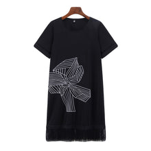 women office dress floral embroidery tassel hem sexy club dress short sleeve straight casual dress black plus size TIML66