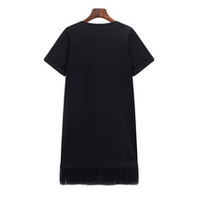 women office dress floral embroidery tassel hem sexy club dress short sleeve straight casual dress black plus size TIML66