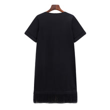 Women Office Dress Floral Embroidery Tassel Hem Sexy Club Dress Short Sleeve Straight Casual Dress Black Plus Size TIML66 TIML66