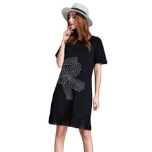 Women Office Dress Floral Embroidery Tassel Hem Sexy Club Dress Short Sleeve Straight Casual Dress Black Plus Size TIML66 TIML66
