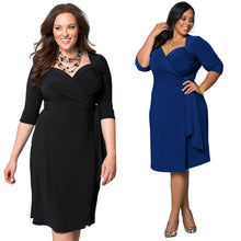 Women Plus Size Dress Cross Ruched Front Belt Office Dress Deep V-Neck Half Sleeve Party Dresses Vestidos BlackBlue TIML66 TIML66