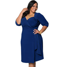 Women Plus Size Dress Cross Ruched Front Belt Office Dress Deep V-Neck Half Sleeve Party Dresses Vestidos BlackBlue TIML66 TIML66