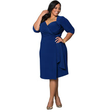 Women Plus Size Dress Cross Ruched Front Belt Office Dress Deep V-Neck Half Sleeve Party Dresses Vestidos BlackBlue TIML66 TIML66