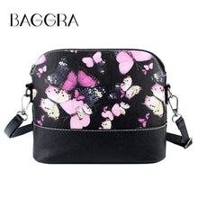 Women Shell Bag Shoulder Bag Butterfly Floral Print Crossbody Bag PU Leather Zipper Closure Messenger Bag Black Bolsa Feminina TIML66 TIML66