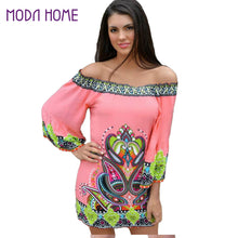 women dress off shoulder flare sleeves slash neck sexy dress printing sundress beach dress vestidos pink TIML66