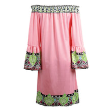 women dress off shoulder flare sleeves slash neck sexy dress printing sundress beach dress vestidos pink TIML66
