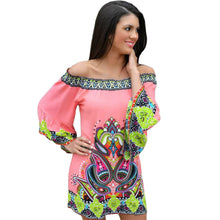 women dress off shoulder flare sleeves slash neck sexy dress printing sundress beach dress vestidos pink TIML66
