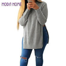 Women Sweaters And Knitwear Round Neck Long Sleeve Pullover Solid Color Split Hem Knitted Top Truien Dames TIML66 TIML66