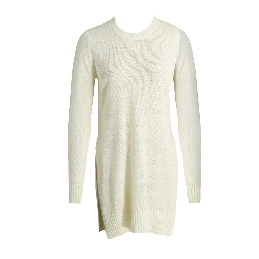 Women Sweaters And Knitwear Round Neck Long Sleeve Pullover Solid Color Split Hem Knitted Top Truien Dames TIML66 TIML66