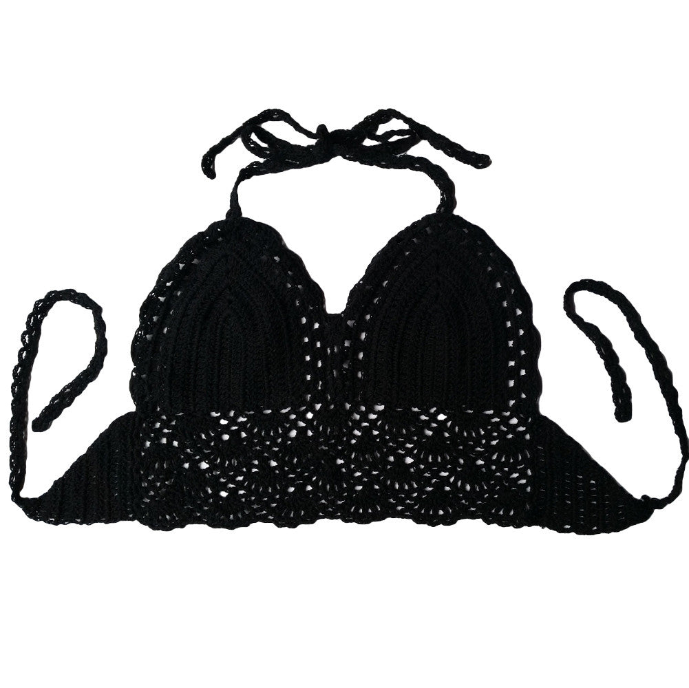 Women Vintage Crochet Crop Tops Camisole Camis Sexy Deep V-Neck Hollow Out Knitted Tank Tops Tees Bra Boho Beach Bralette TIML66 TIML66