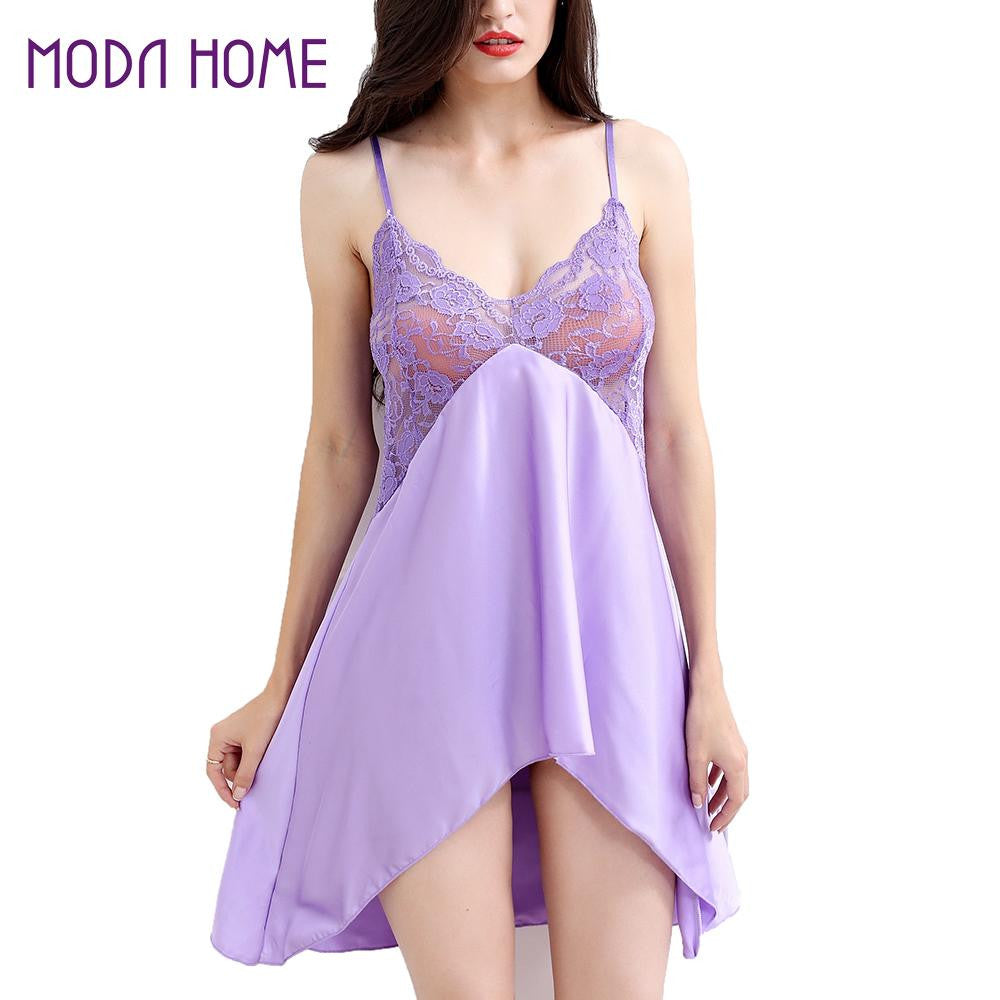 Womens Nightgown Lingerie Satin Chemise Lingerie Sexy Nightie Slips Sleep  Dress Sexy Slips Sleepwear All Cotton Nightgown (Purple, S)