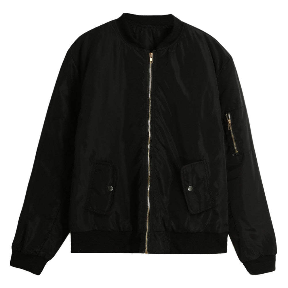 womens bomber jacket women parka padded zipper pockets warm casual jacket outerwearcoat black abrigos mujer TIML66