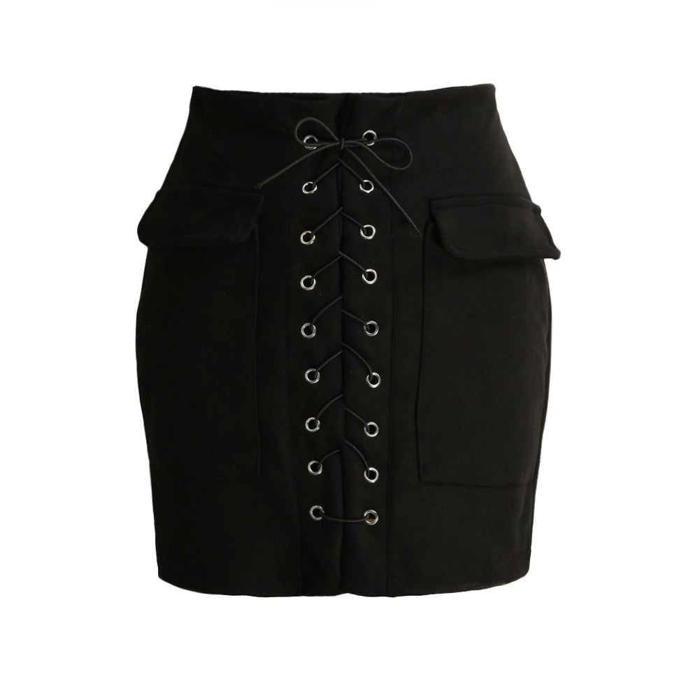 Womens Faux Suede Leather Skirt Pink Classic Vintage All-Match Bandage Skirt High Waist Bodycon Short Pencil Skirt TIML66 TIML66