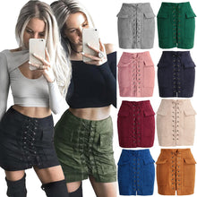 Womens Faux Suede Leather Skirt Pink Classic Vintage All-Match Bandage Skirt High Waist Bodycon Short Pencil Skirt TIML66 TIML66