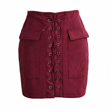 Womens Faux Suede Leather Skirt Pink Classic Vintage All-Match Bandage Skirt High Waist Bodycon Short Pencil Skirt TIML66 TIML66