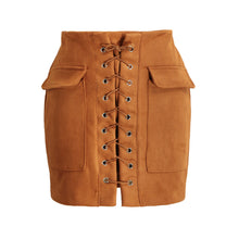 Womens Faux Suede Leather Skirt Pink Classic Vintage All-Match Bandage Skirt High Waist Bodycon Short Pencil Skirt TIML66 TIML66