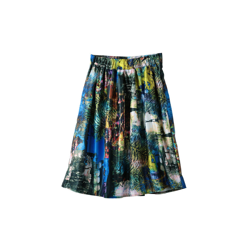 womens skirt vintage print ball gown pleated high waist midi skirt saia skirts women TIML66