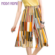 pants women contrastcolor stripe pleated loose plus size elastic waist trousers print wide leg pants TIML66