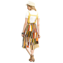 pants women contrastcolor stripe pleated loose plus size elastic waist trousers print wide leg pants TIML66