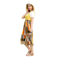 pants women contrastcolor stripe pleated loose plus size elastic waist trousers print wide leg pants TIML66