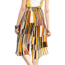 pants women contrastcolor stripe pleated loose plus size elastic waist trousers print wide leg pants TIML66