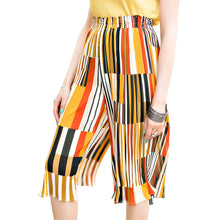 pants women contrastcolor stripe pleated loose plus size elastic waist trousers print wide leg pants TIML66
