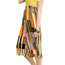 pants women contrastcolor stripe pleated loose plus size elastic waist trousers print wide leg pants TIML66