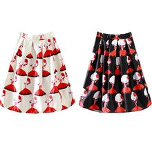women skirt midi skirt girl print knee length elastic high waist a line pleated skirt black beige jupe femme TIML66
