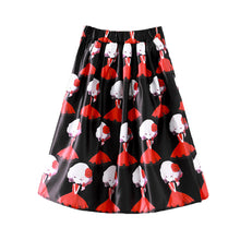 women skirt Midi Skirt Girl Print Knee Length Elastic High Waist A Line Pleated Skirt BlackBeige jupe  TIML66 TIML66