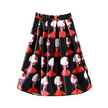 women skirt midi skirt girl print knee length elastic high waist a line pleated skirt black beige jupe femme TIML66