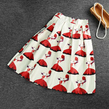 women skirt Midi Skirt Girl Print Knee Length Elastic High Waist A Line Pleated Skirt BlackBeige jupe  TIML66 TIML66