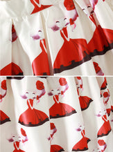 women skirt Midi Skirt Girl Print Knee Length Elastic High Waist A Line Pleated Skirt BlackBeige jupe  TIML66 TIML66